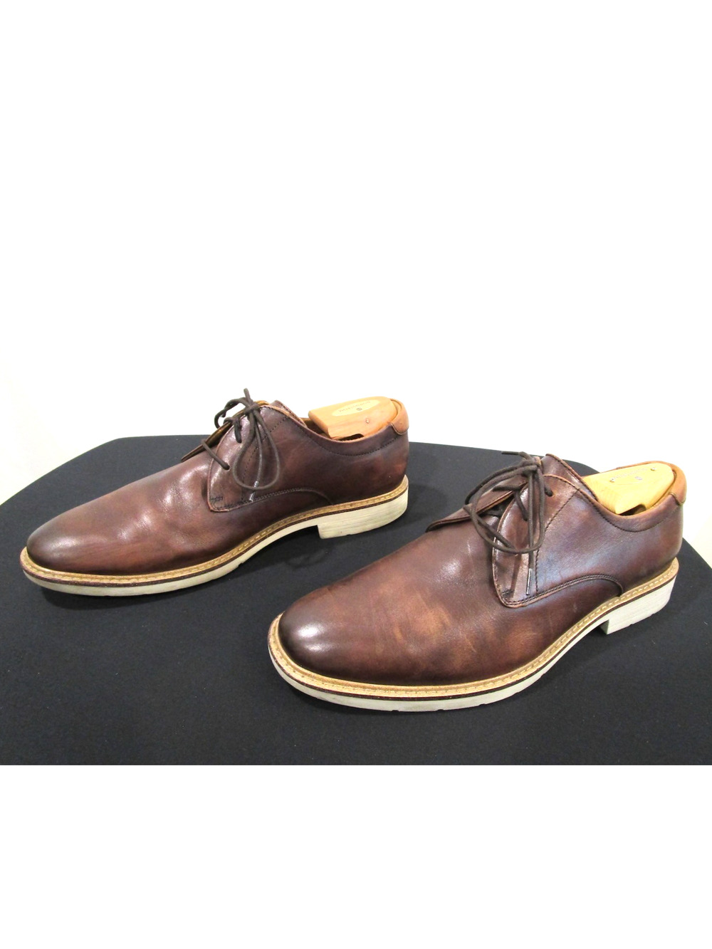 Florsheim Norwalk Brown Leather White Sole Plain Toe Oxford Shoes Men 9.5 M